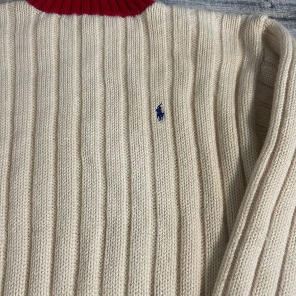 Vintage Ralph Lauren Blue Label All Wool Cream Red Turtleneck Sweater Size Large - Picture 4 of 10